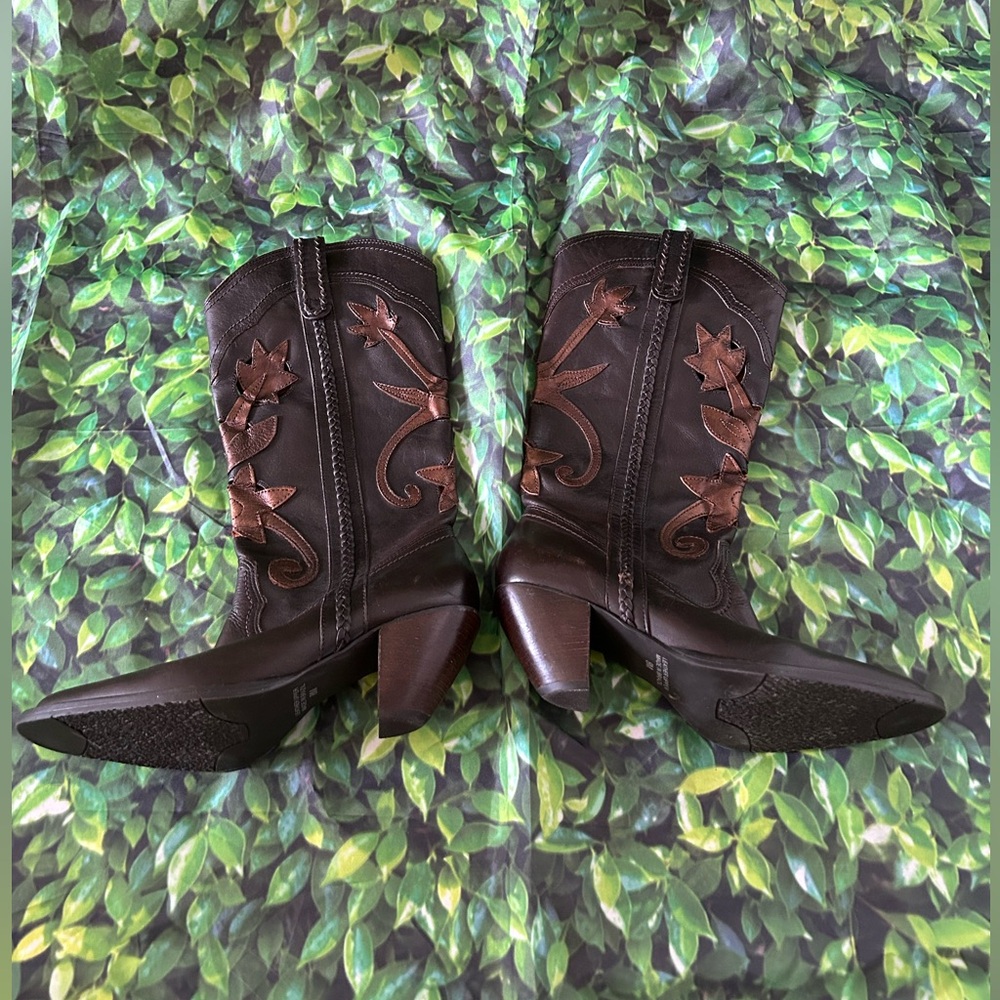 White Mountain Dark Brown + Bronze Leather Western Heeled Boots - Picture 8 of 15